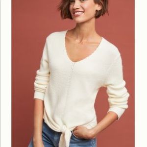 Anthropologie cream tie front sweater